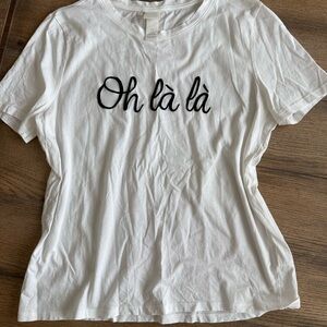 H&M White Tee with Black 'Oh là là' Print